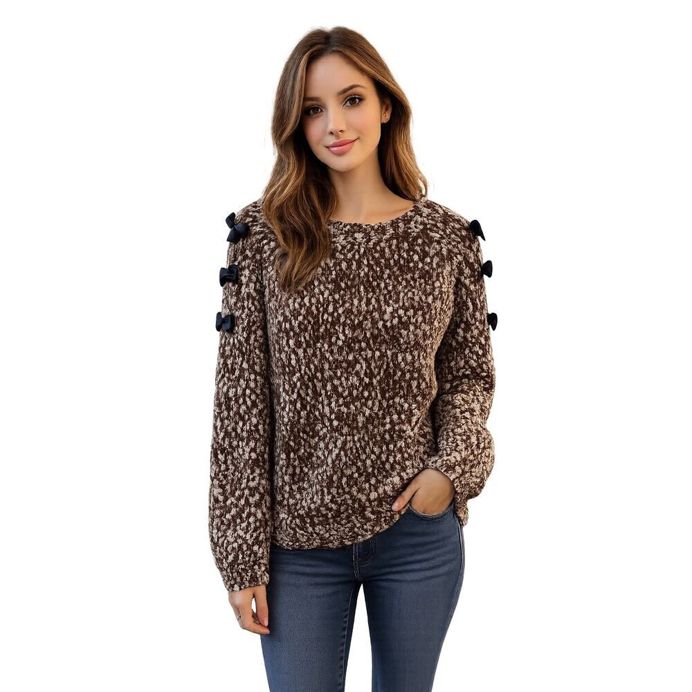 Bow Sleeve Oversized Brown Sweater